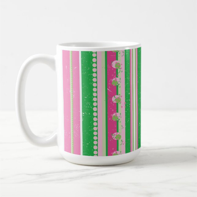 Moderne Preppy Streifen pink, grün, weiß Kaffeetasse (Links)