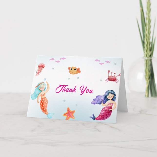 Moderne Princess Mermaid Ocean Coral Baby Dusche Dankeskarte (Vorderseite)