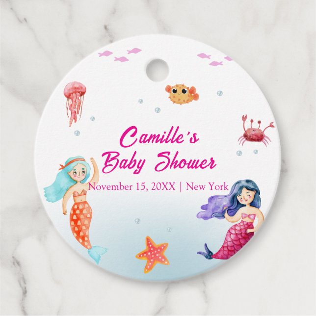 Moderne Princess Mermaid Ocean Coral Baby Dusche Geschenkanhänger (Vorderseite)