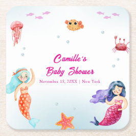 Moderne Princess Mermaid Ocean Coral Baby Dusche Rechteckiger Pappuntersetzer