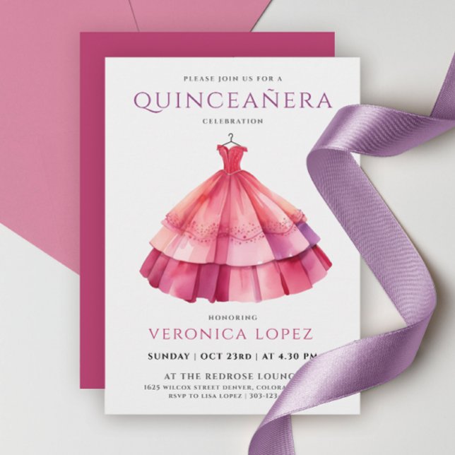 Moderne Prinzessin Lila Pink Quinceñera Wasserfarb Einladung (Von Creator hochgeladen)