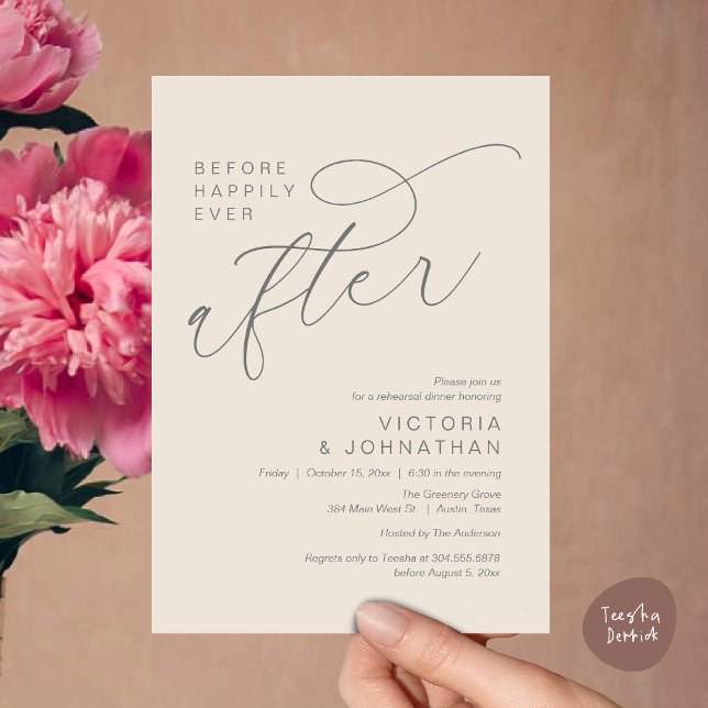 Moderne Probe-Dinnerparty vor dem Happy End Einladung (Modern Before Happily Ever After Romantic Rehearsal Dinner Invites Card PDF Aesthetic Cream Grey)