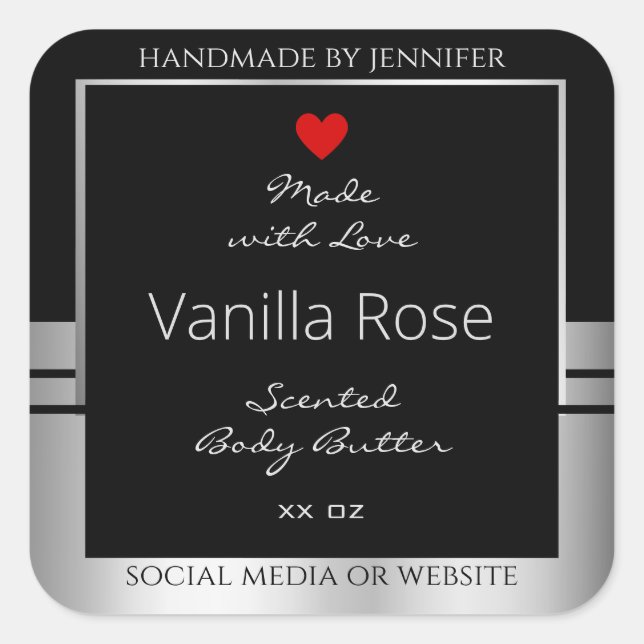 Moderne Produktverpackungsetiketten Schwarz und Si Quadratischer Aufkleber (Vorderseite)