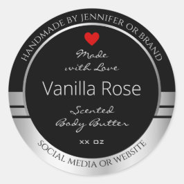 Moderne Produktverpackungsetiketten Schwarz und Si Runder Aufkleber