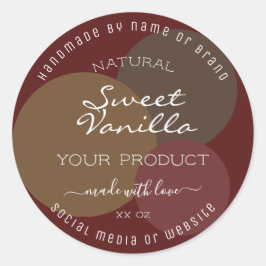 Moderne Produktverpackungsmarken dunkelrot und bra Runder Aufkleber