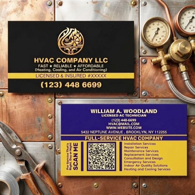 Moderne professionelle AC-Klimaanlagen-Firmenlogo  Visitenkarte (hvac business card, heating and cooling, luxury branding, air conditioning, hvac logo design qr code)