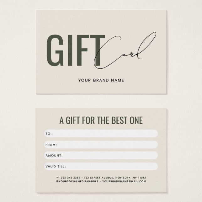 Moderne professionelle beigegrüne Kunden-Geschenkk (Vorne & Hinten)