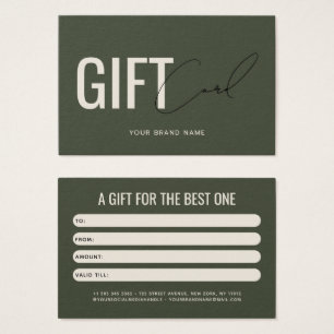 Moderne professionelle olivgrüne Geschenkkarte für