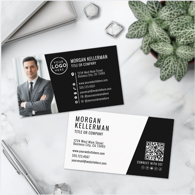 Moderne professionelle QR-Code-Foto-Logo für Schwa Visitenkarte (Modern Black Professional QR Code Photo Logo Business Card )