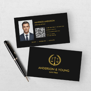 Moderne professionelle Schwarz-Gold-Foto für Anwäl Visitenkarte
