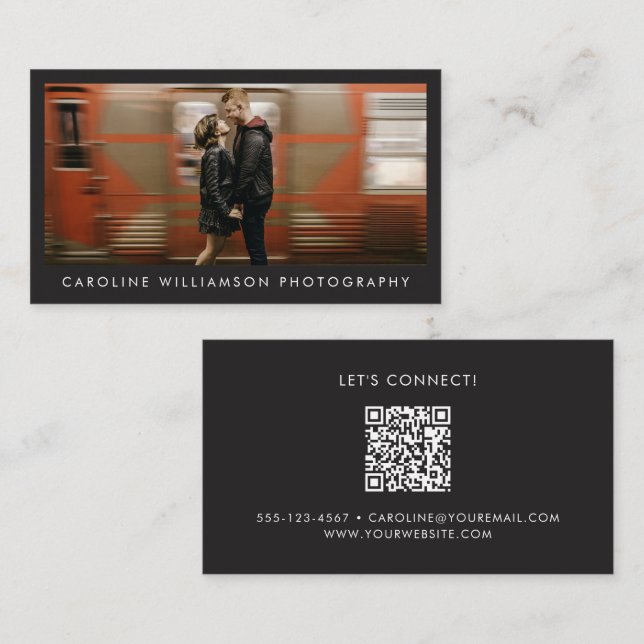 Moderne professionelle Schwarz-Weiß-Fotografie-QR Visitenkarte (Vorne/Hinten)