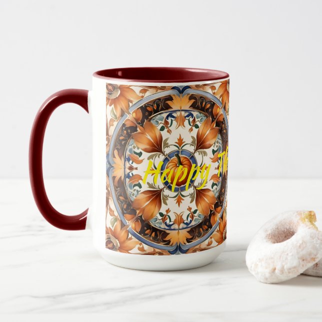 Moderne Pumpkin Erntedank Herbstkollektion Tasse (Mit Donut)
