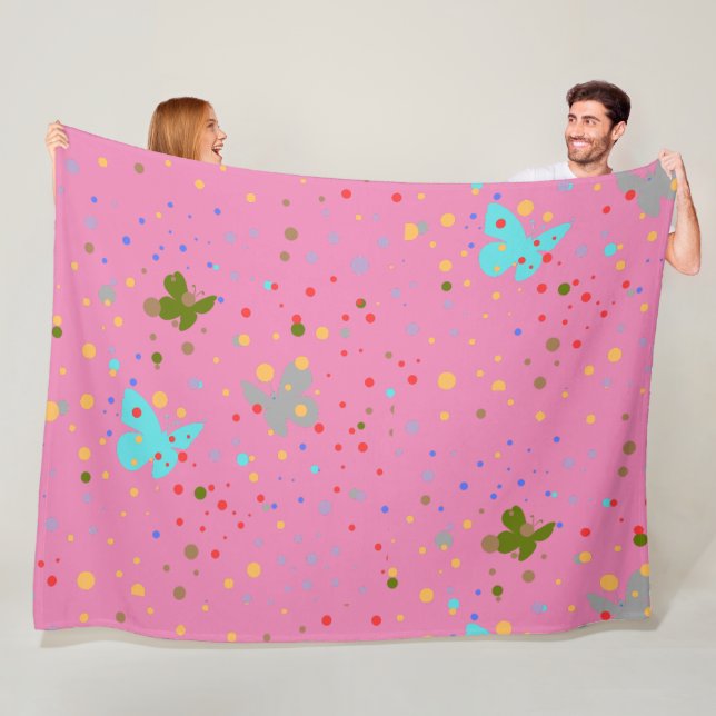 Moderne Punkte und Schmetterlingsrosa Fleecedecke (Beispiel)