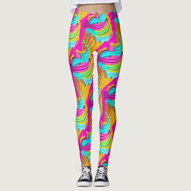 Moderne Puppe Girly Hot Pink Neo Ice Creme Muster Leggings (Vorderseite)