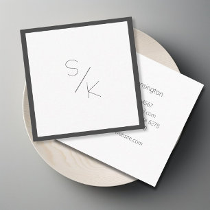Moderne Pur Grau-Schwarze Weiße Monogramm Visitenk Quadratische Visitenkarte