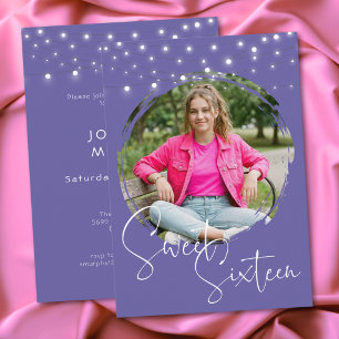 Moderne Purple-Foto-Sweet-Sixteen-Geburtstagsfeier Einladung