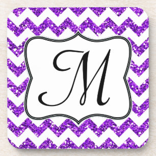 Moderne Purpur Glitter Chevron Monogramm Getränkeu Getränkeuntersetzer