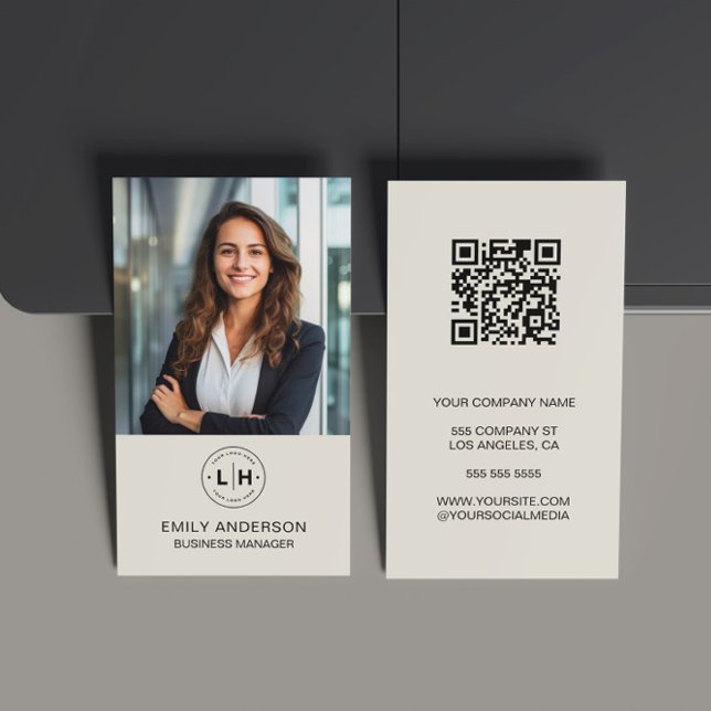 Moderne QR Business Card für das benutzerdefiniert Visitenkarte (Modern Minimalist Custom Photo Logo QR Code Business Card)