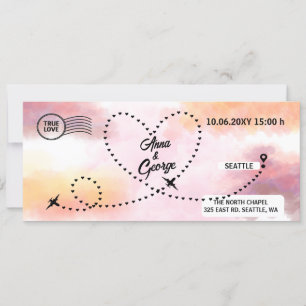 Moderne QR Code Air Ticket Boarding Pass Hochzeit Einladung