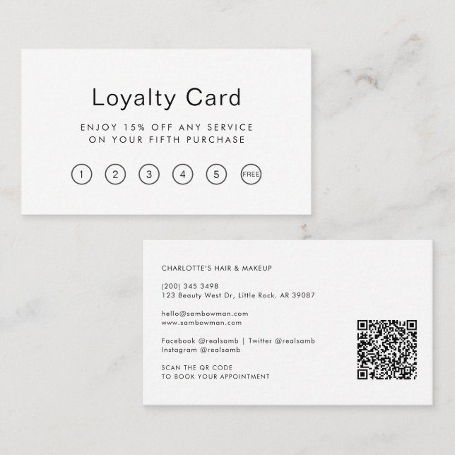 Moderne QR Code Beautician Salon Loyalty Card Treuekarte (Vorne/Hinten)