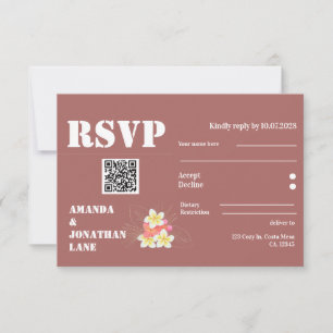 Moderne QR Code Floral Terracotta Wedding RSVP Car Karte