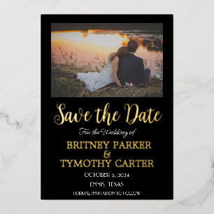 Moderne QR Code Foto Calligraphy Black Wedding Folieneinladung