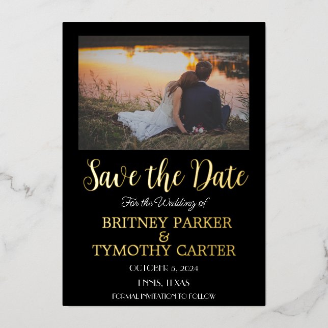 Moderne QR Code Foto Calligraphy Black Wedding Folieneinladung (Vorderseite)