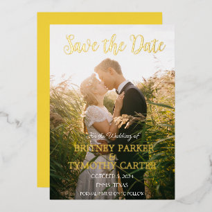 Moderne QR-Code-Foto-Gelbe Schrift Hochzeit Folieneinladung