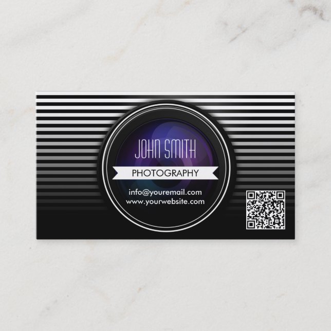 Moderne QR Code Fotografy Business Card Visitenkarte (Vorderseite)