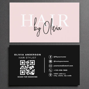Moderne QR-Code-Haarstylist Blush Pink Typografie Visitenkarte