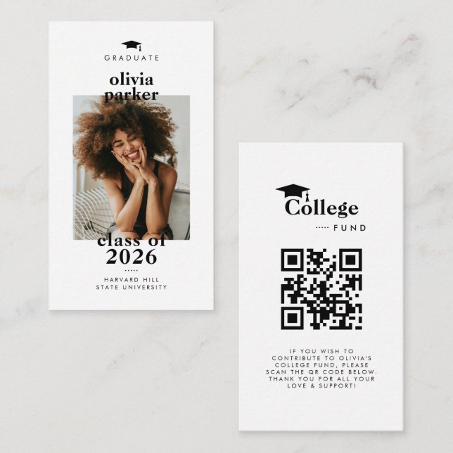 Moderne QR-Code Hochschulstipendium Foto Abschluss Begleitkarte (Vorne/Hinten)