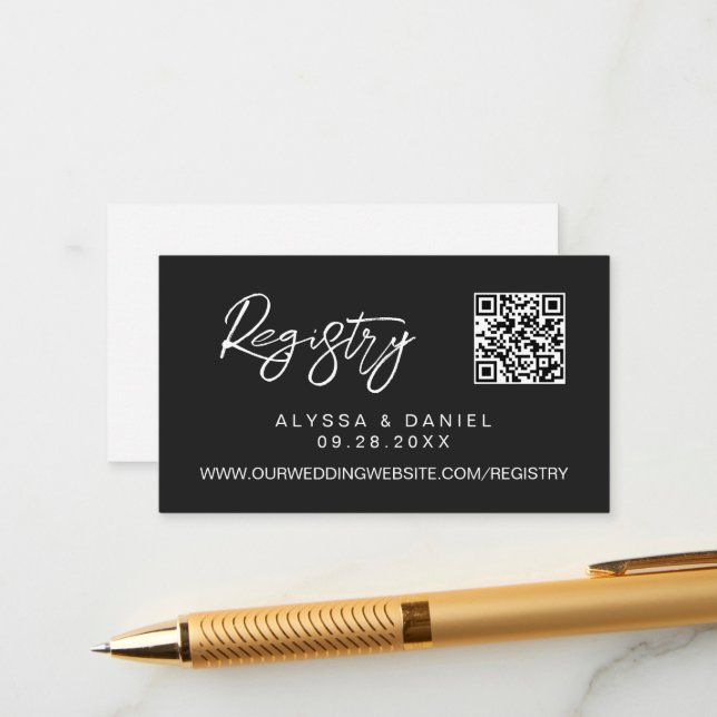Moderne QR-Code-Hochzeit Schwarz-Weiß-Registry Begleitkarte (Vorderseite/Rückseite Beispiel)
