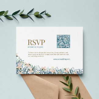 Moderne QR-Code-Hochzeits-RSVP-Wildblumen-Monogram Begleitkarte