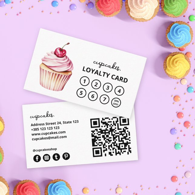 Moderne QR Code Loyalitätskarte für Cupcake Treuekarte (Von Creator hochgeladen)
