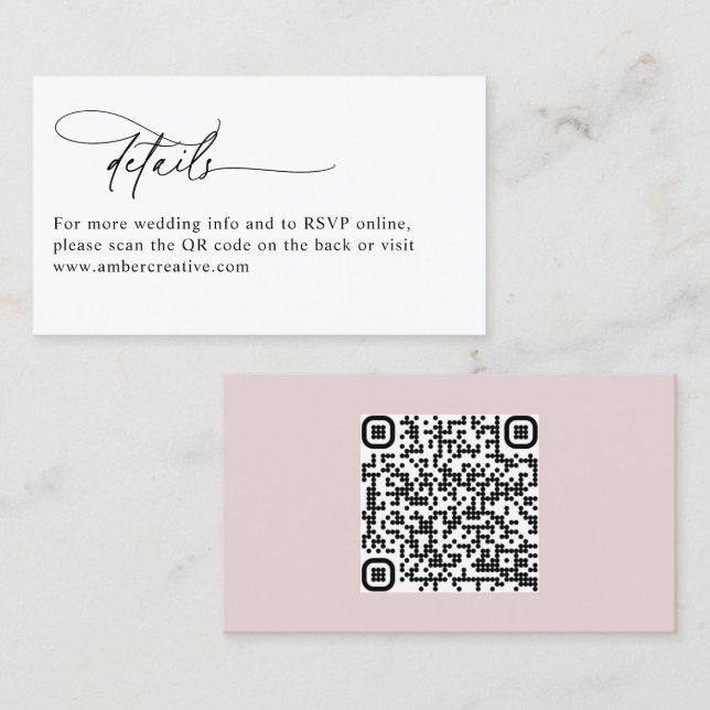 Moderne QR-Code-Minimalist-Hochzeit-Beilagekarte Visitenkarte (Vorne/Hinten)