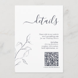 Moderne QR Code Navy Blue Wedding Details Begleitkarte