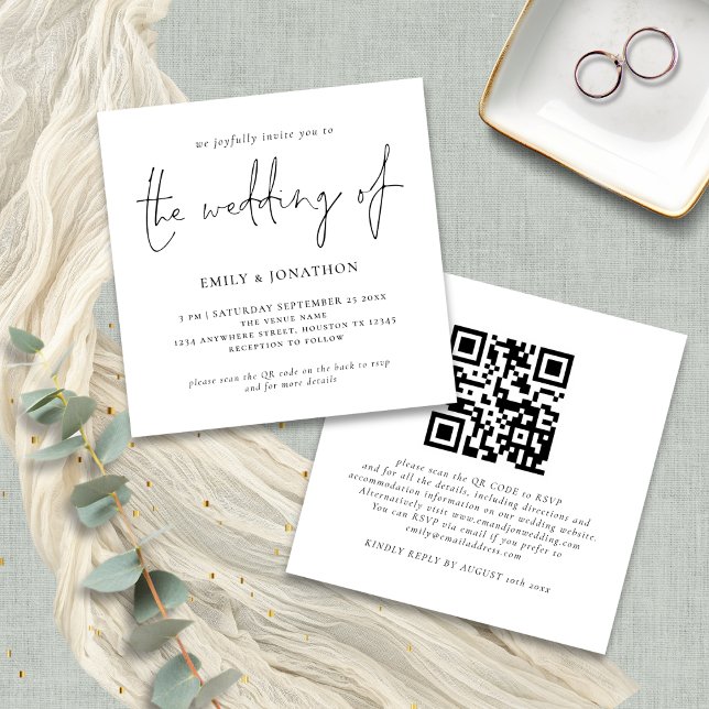 Moderne QR-Code-Quadrat-Hochzeits-Einladung Einladung (Front and back view)