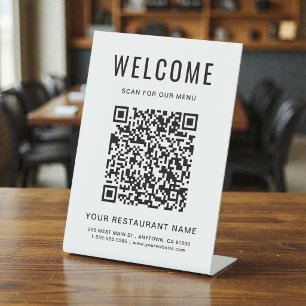 Moderne QR-Code-Restaurant-Menü-Tischplatte Sockelschild