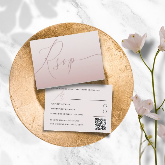 Moderne QR Code Rose Gold Einfache UAWG Hochzeit RSVP Karte (Von Creator hochgeladen)