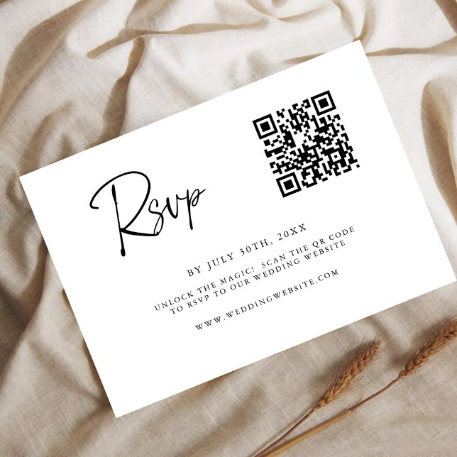 Moderne QR-Code-RSVP-Karte | Feine Linienschrift Save The Date (Von Creator hochgeladen)