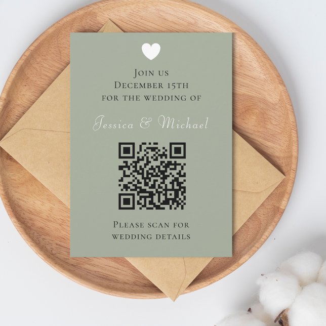 Moderne QR Code Sage Green Wedding Einladung (Von Creator hochgeladen)