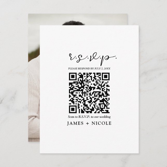 Moderne QR Code Scannable Wedding R.S.V.P. Antwort Einladung (Vorne/Hinten)