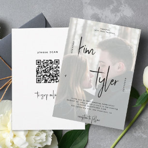 Moderne QR CODE-Schrift Namen Foto Hochzeit Einladung