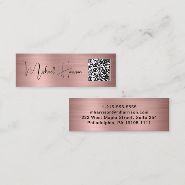 Moderne QR Code Signature Script-Rose Gold Mini Visitenkarte (Vorne/Hinten)
