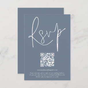Moderne QR-Code-Skript Hochzeit Dusty Blue RSVP-Ka Einladung