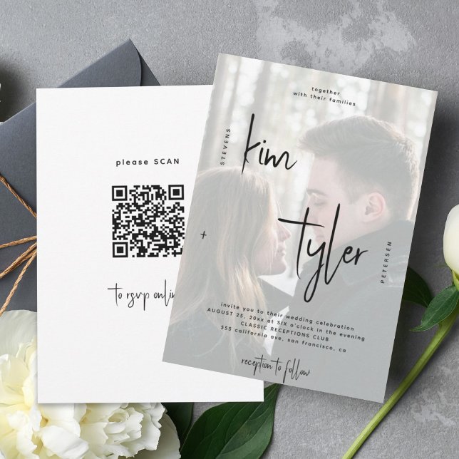 Moderne QR CODE-Skriptnamen Foto Hochzeit Einladung (Von Creator hochgeladen)