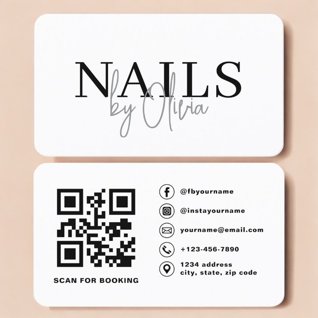 Moderne QR-Code-Typografie für Nageldesigner Visitenkarte (Von Creator hochgeladen)