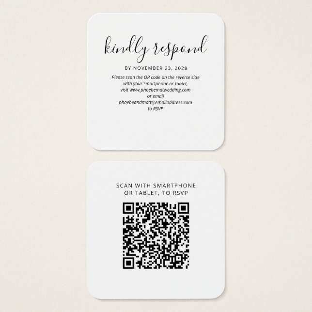 Moderne QR Code UAWG Wedding Website Response Card (Vorne & Hinten)