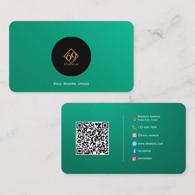 Moderne QR-Code-Visitenkarte mit Logo Visitenkarte (Vorne/Hinten)