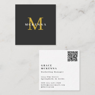 Moderne QR-Code-Visitenkarte Schwarz und Gold Quadratische Visitenkarte